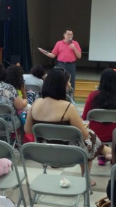 Willie Tenorio answering questions at the Hemphill PTA meeting